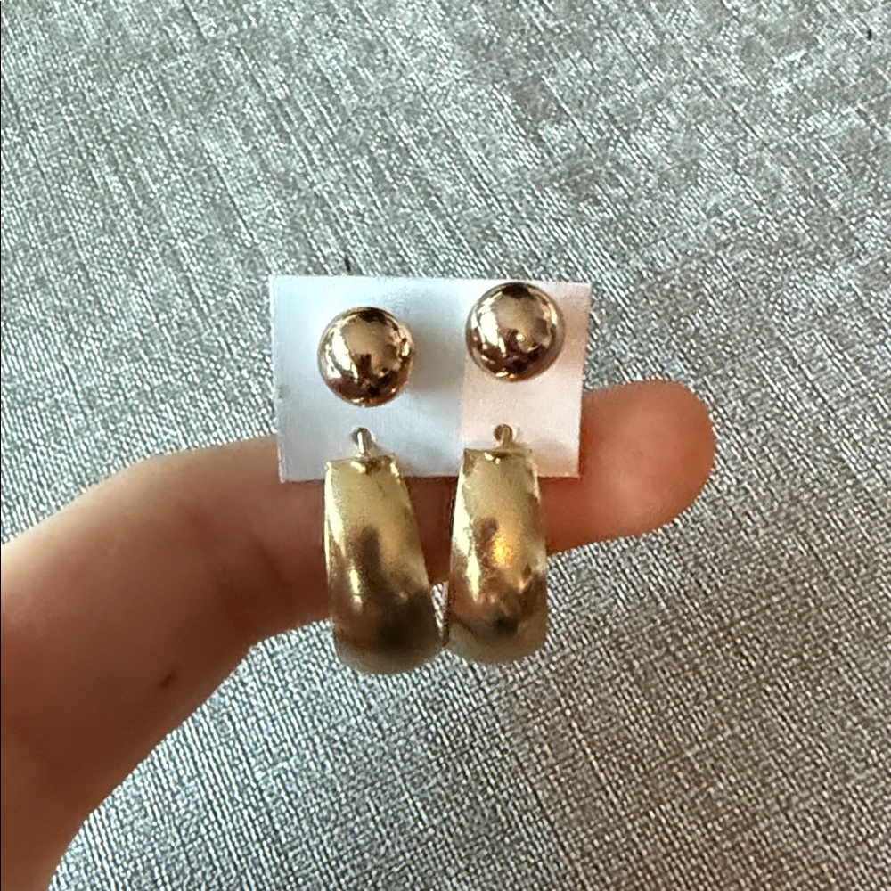 2pairs Gold Earrings